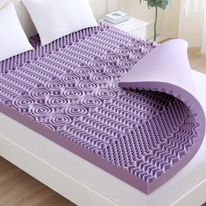 MUXHOMO 2 Inch 7-Zone Twin Mattress Topper, Egg Crate Foam Mattress Topper Twin Size for Back Pain, Lavender Cooling Gel Infused Bed Pad, CertiPUR-US and Oeko-TEX Certification (38"×75")