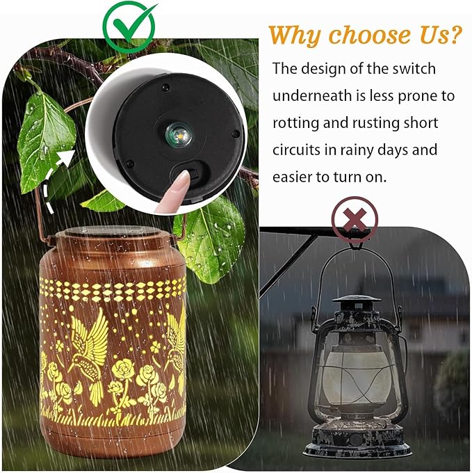 Solar Lanterns Outdoor Hummingbird Lantern Garden Decor Waterproof Decor Light Hanging Solar Lights Yard Decor,Gifts for Women Gifts for Mom Gifts for Grandma