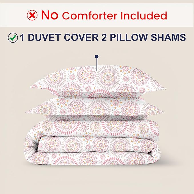 Kotton Culture 3 Pc King Size Duvet Cover Set- 100% Egyptian Cotton Sateen 600 Thread Count Ultra Soft Premium Durable Comforter Cover Zipper Closure & Corner Ties (Mandala, King 102"x94")