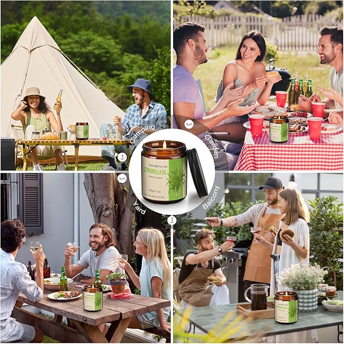 6 Pack Citronella Candles Outdoor, 42.6 Oz 300 Hours Burn Scented Citronella Candles, Citronellas Candle Set with Fresh Citronellas Oil and Natural Soy Wax for Camping, Garden, Patio, Yard, Balcony