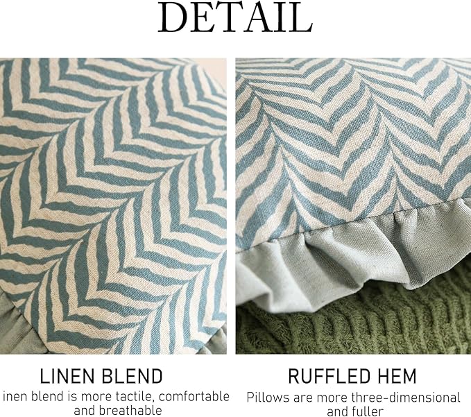 Design Linen Throw Pillow Covers 12"x20" Pack of 2, Rectangle Minimalist Cushion Covers with Powder Blue Chevron Leaves Pattern Decoration Pillowcases for Bed,Living Room,Outdoor,Car