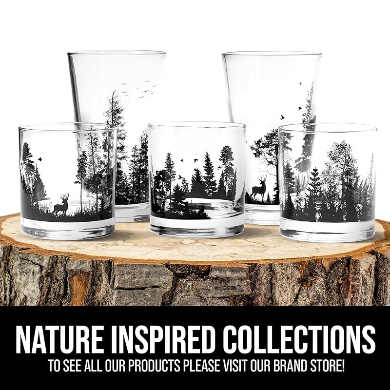 Set of 2 Whiskey Glasses - Nature Guitar Screen Printed Tumbler Glass Set of Two 11oz. Drinking Glasses - Lowball