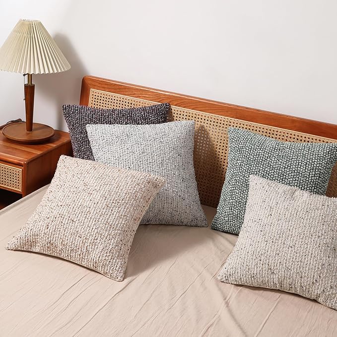 Striped Throw Pillow Covers 16x16 Set of 2 Cream Grey Textured Boucle Chic Morden Boho Accent Farmhouse Square Decorative Couch Pillow Covers for Home Decor Bed Sofa Living Room