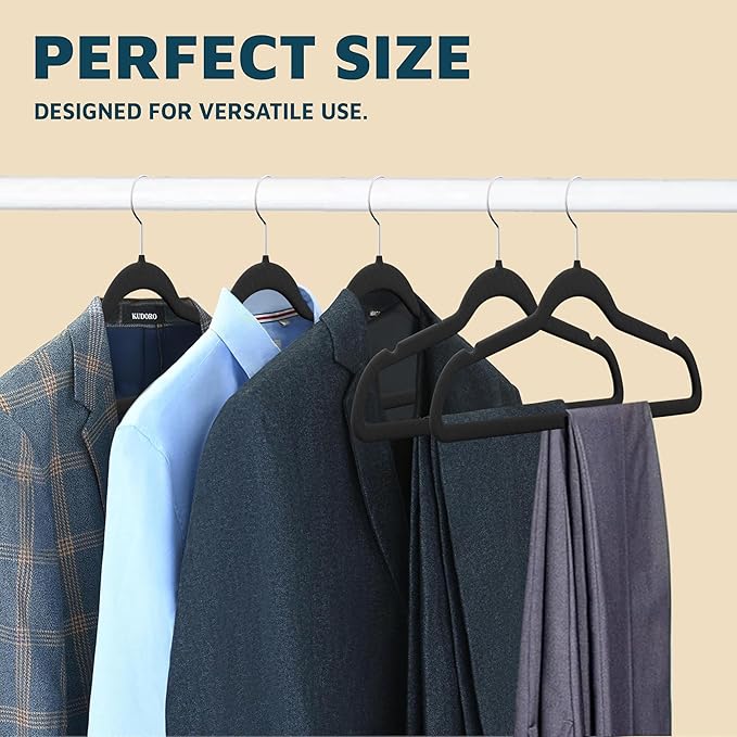 Velvet Clothes Hangers – with 360 Degree Swivel Hook and Non-Slip Shoulder Notch, Holds Up to 10 lbs, Heavy Duty Hanger Set, for Organizing Suit, Dress, Coat, and Clothes, Pack of 5, Black