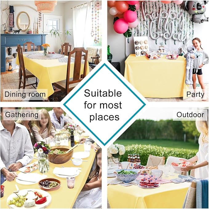 Hiasan Rectangle Tablecloth - Waterproof Washable Fabric Table Cloth for Dining & Party,54 x 120 Length, Light Yellow