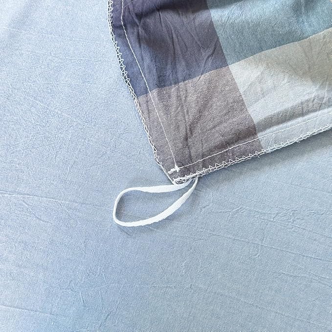FACE TWO FACE Bedding Duvet Cover Set100% Washed Cotton Duvet Cover Linen Like Textured Breathable Durable Soft Comfy (Twin, Cardamom Blue Grid)