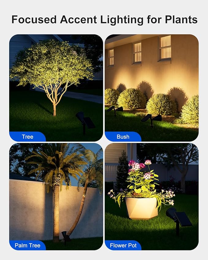 Solar Spot Lights Outdoor Waterproof for Flag, Tree, Plant, Sign, Statue, Mailbox, Bright LED Outside Landscape Flood Spotlights for Ambient Uplighting Yard, Garden, House, Backyard, Patio, Pathway