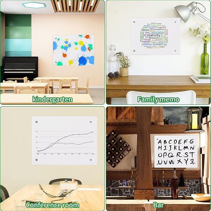 iCAGY Acrylic Dry Erase White Board for Wall - Wall-Mounted Whiteboard for Office Home and Kids - Sleek Design, Easy Installation, Rounded Corner, 18" x 24", White