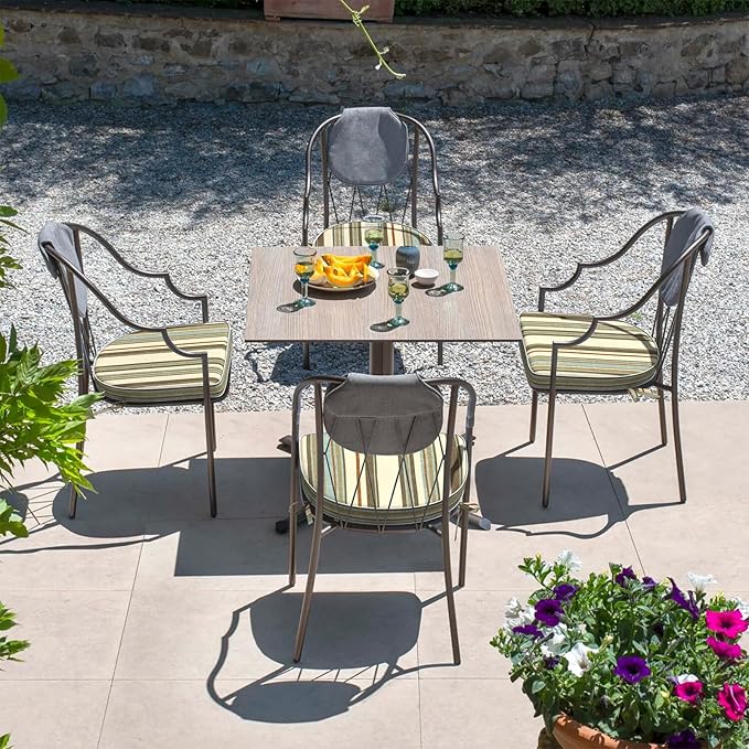 Set of 4 Outdoor Chair Cushions 19"x19"x2",Water Repellent Dining Seat Cushion with Ties and Removable Covers, Chair Cushions for Indoor and Patio Furniture, Stripe Onyx