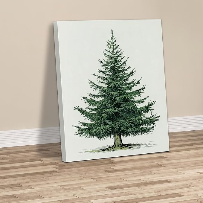 Framed Christmas Pictures Wall Decor,Vintage Pine Tree Prints,Winter Christmas Canvas Wall Art Decoration for Bedroom Bathroom Living Room Rustic Xmas Holiday Gifts (Christmas Tree 5, 16'' X 24'')