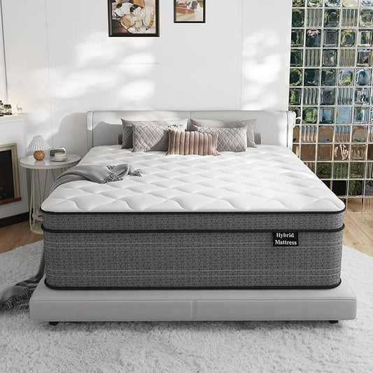 Queen Mattress, 10 Inch Plush Hybrid Queen Size Mattresses in a Box, with Gel Memory Foam and Pocket Springs for Pressure Relief, Cooling, CertiPUR-US Certified