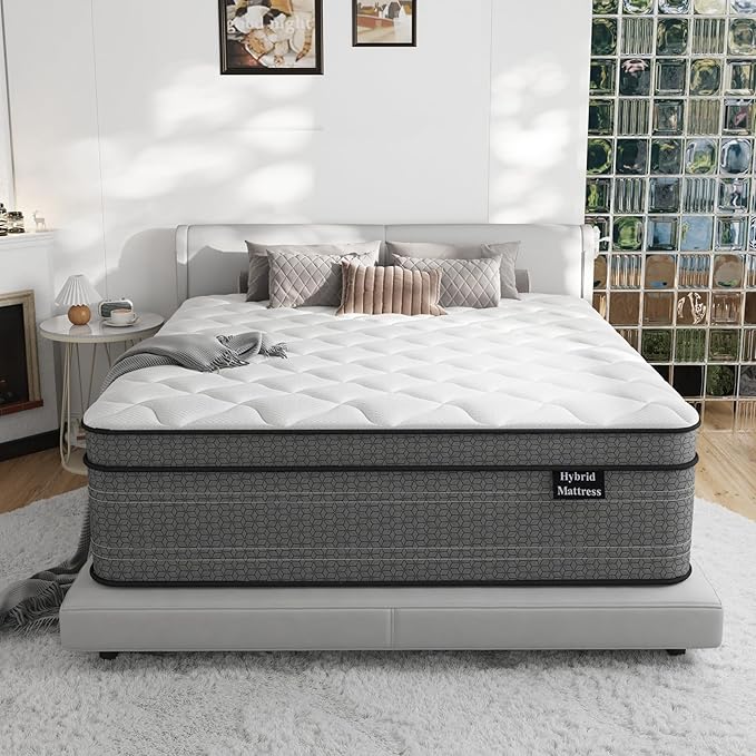Queen Mattress, 12 Inch Hybrid Queen Bed Mattress in a Box, Medium Plush, Gel Memory Foam and Individual Pocket Spring for Pressure Relief, Edge Support, CertiPUR-US