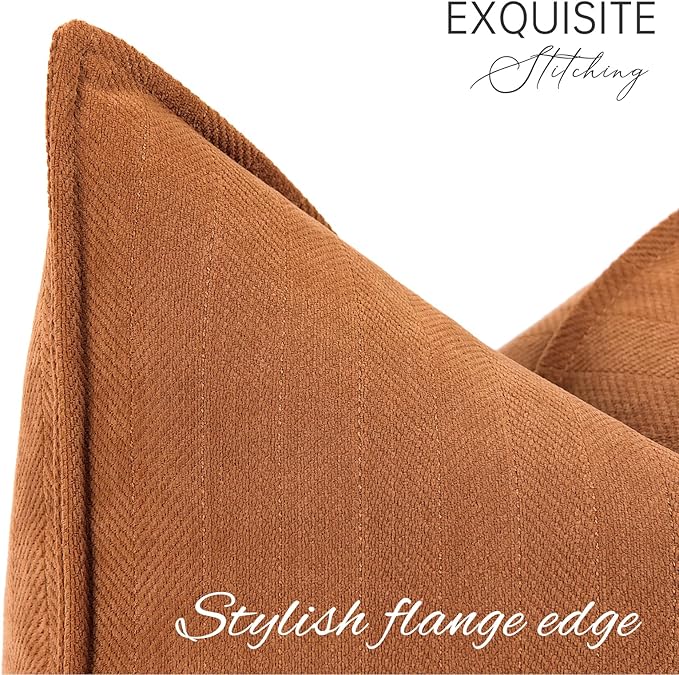 ZWJD Orange Pillow Covers 22x22 Set of 2 Chenille Throw Pillow Covers with Elegant Design Soft and Luxurious Decorative Throw Pillows for Couch, Bed, and Home Decor