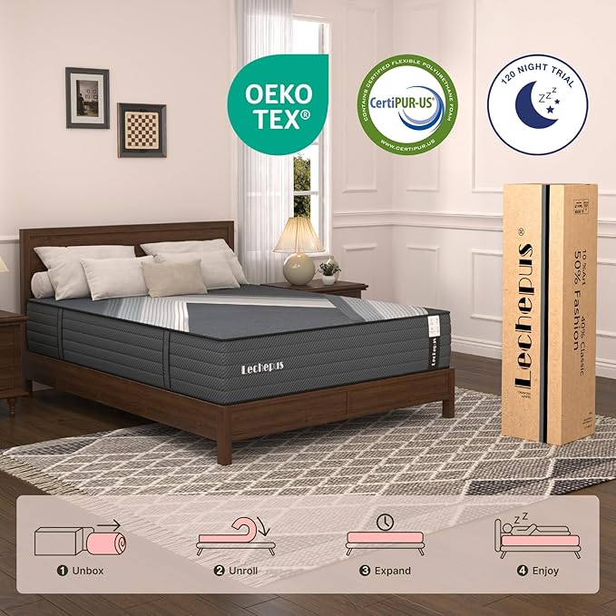 King Mattress 10 Inch,Lechepus 5-Zone Medium Firm Mattress with Lumbar & Shoulder Support, Hybrid for Pressure Relief,Edge Support & Motion Isolation, Fiberglass Free & CertiPUR-US