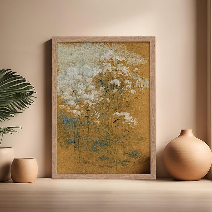 Poster Master Vintage Wild Flowers Poster - Retro Tonal Botanical Painting Print - Abstract Art - Floral Art - Farmhouse Art - Aesthetic Flower Shop or Living Room Wall Decor, 16x20 Beige Framed