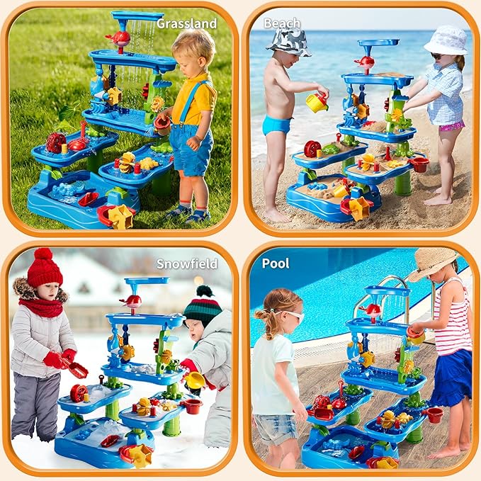Five-Tiered Outdoor Water Table for Kids 3 4 5 6 7 8 Year Old - Sensory Activity Water Table Playset, Summer Sand Beach Toys, Outside Toys for Toddlers 3-5, Birthday Gifts for Boys & Girls 3+