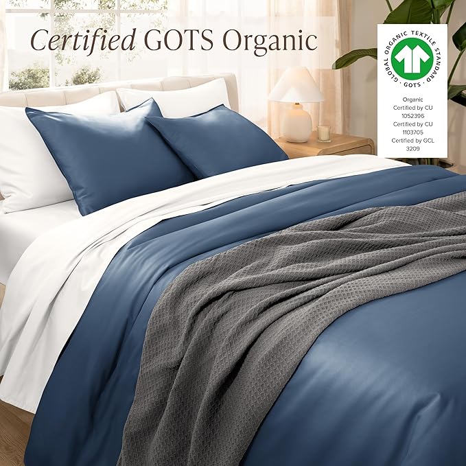 Bare Home 100% Organic Cotton Sateen Duvet Cover Set - Twin/Twin Extra Long Size - 400 Thread Count - Smooth Sateen Weave - Warm & Luxurious - Duvet Cover (Twin/Twin XL, Bering Sea)