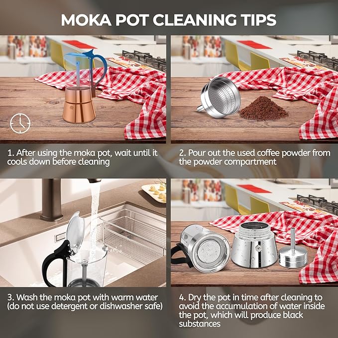Clear Glass Moka Pot 6 Cup 350ml Stainless Steel Coffee Maker Uncoated Stovetop Espresso Percolator Coffeemaker Italian Classic Style Brewing Greca Cafe Mocha Machine for Cafeteras Camping Travel Home