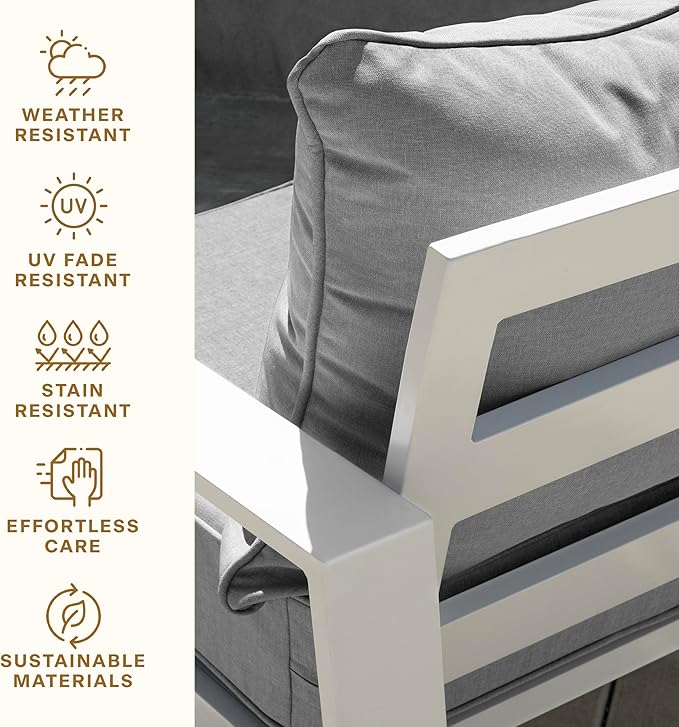 Honeycomb Outdoor Deep Seat, 24 x 23, Cabana Stripe Stone Grey Chair Cushion for Patio Furniture