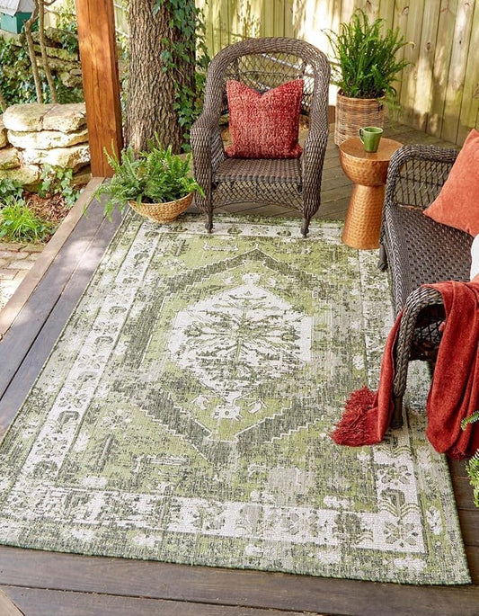 Unique Loom Outdoor Traditional Collection Area Rug - Valeria (10' x 14' 1" Rectangle, Green/ Light Green)