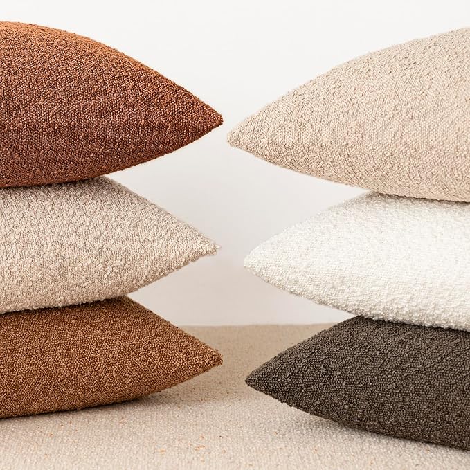 Foindtower Pack of 2 Textured Boucle Throw Pillow Covers Accent Solid Pillow Cases Decorative Cozy Soft Couch Cushion Case for Chair Sofa Bedroom Living Room Home Decor 20x20 Inch Burnt Orange Hazel