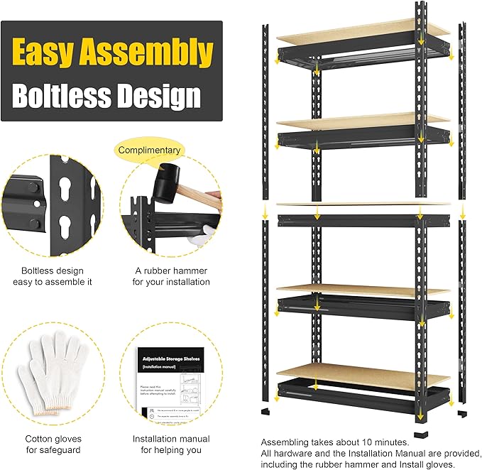 PrimeZone 32" W x 16" D x 63" H Storage Shelves - 3 Pack 5 Tier Adjustable Garage Storage Shelving, Heavy Duty Metal Storage Utility Rack Shelf Unit for Warehouse Pantry Closet Kitchen, Black