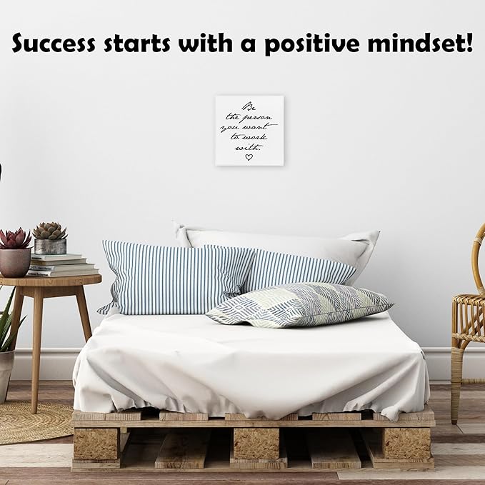 Inspirational Quote Framed Canvas Print Poster - Be The Person You Want To Work With - 11.8’’ Canvas Artwork Prints Favors For Friend Family Coworkers - Wall Art Decor For Home Bedroom Office - A05