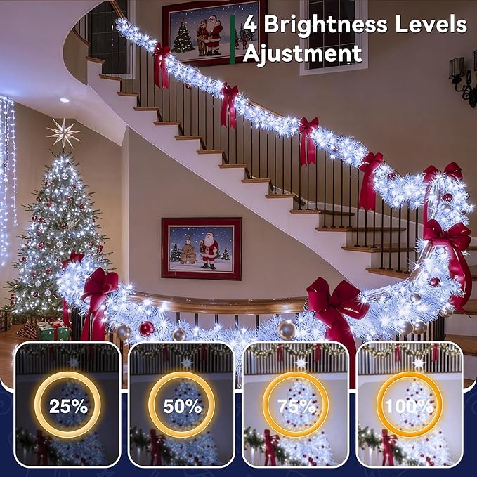 Outdoor Christmas Lights, 800LEDs 262FT Christmas Tree String Lights, IP67 Waterproof 8 Modes Cold White Holiday Lights with Remote for House Yard Xmas Decorations