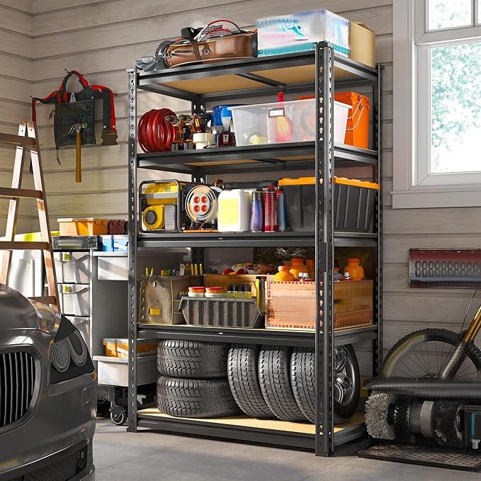 REIBII Storage Shelves 2020LBS Garage Shelving Heavy Duty Metal Shelving 5 Tier Metal Shelf for Kitchen Warehouse Basement 28" W x 12" D x 59.8" H, 4 Pack