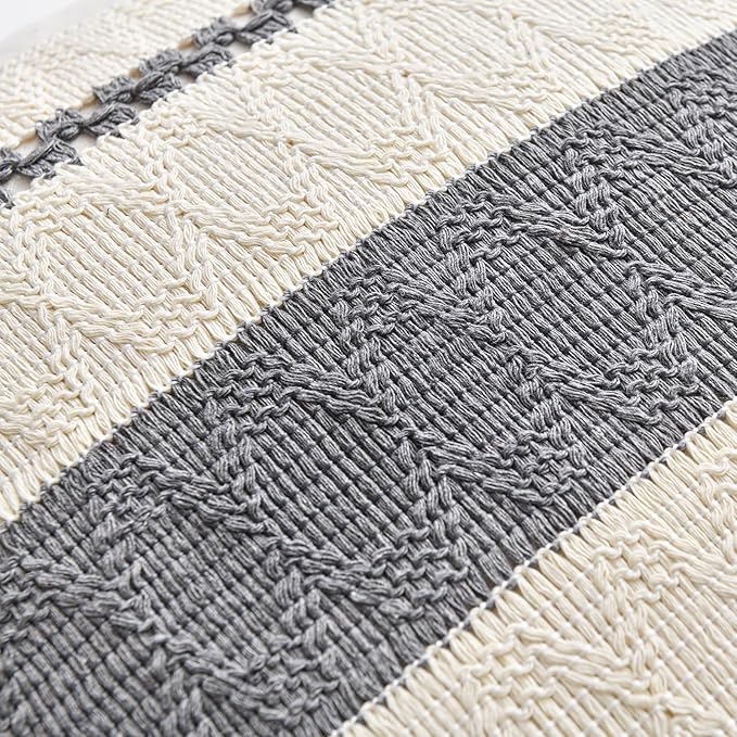 Fancy Homi Set of 2 Neutral Grey Farmhouse Long Lumbar Decorative Throw Pillow Covers 12x24 Inch for Couch Bed Chair, Vintage Country Rustic Retro Room Decor, Soft Thick Cotton Rectangle Cushion Case