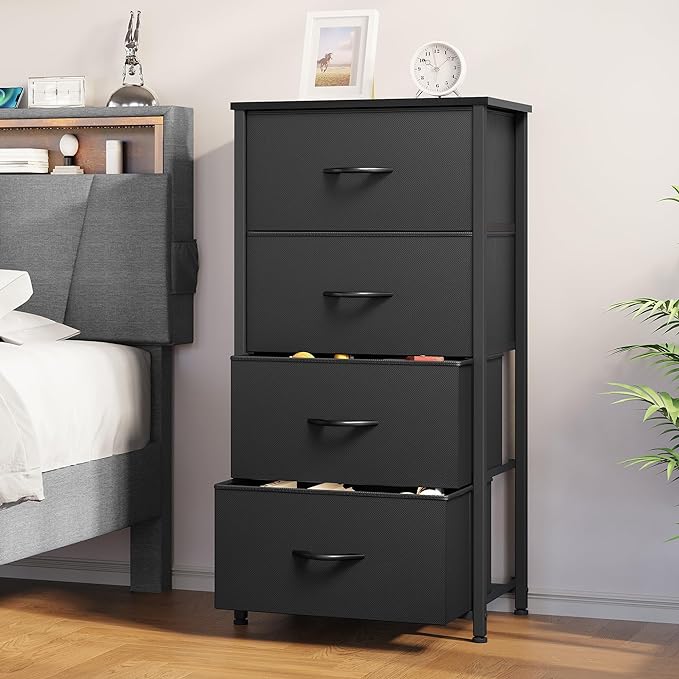 YITAHOME 4-Drawer Fabric Dresser, Furniture Storage Tower Cabinet, Organizer for Bedroom, Living Room, Hallway, Closet, Sturdy Steel Frame, Wooden Top, Easy-to-Pull Fabric Bins(Gray)