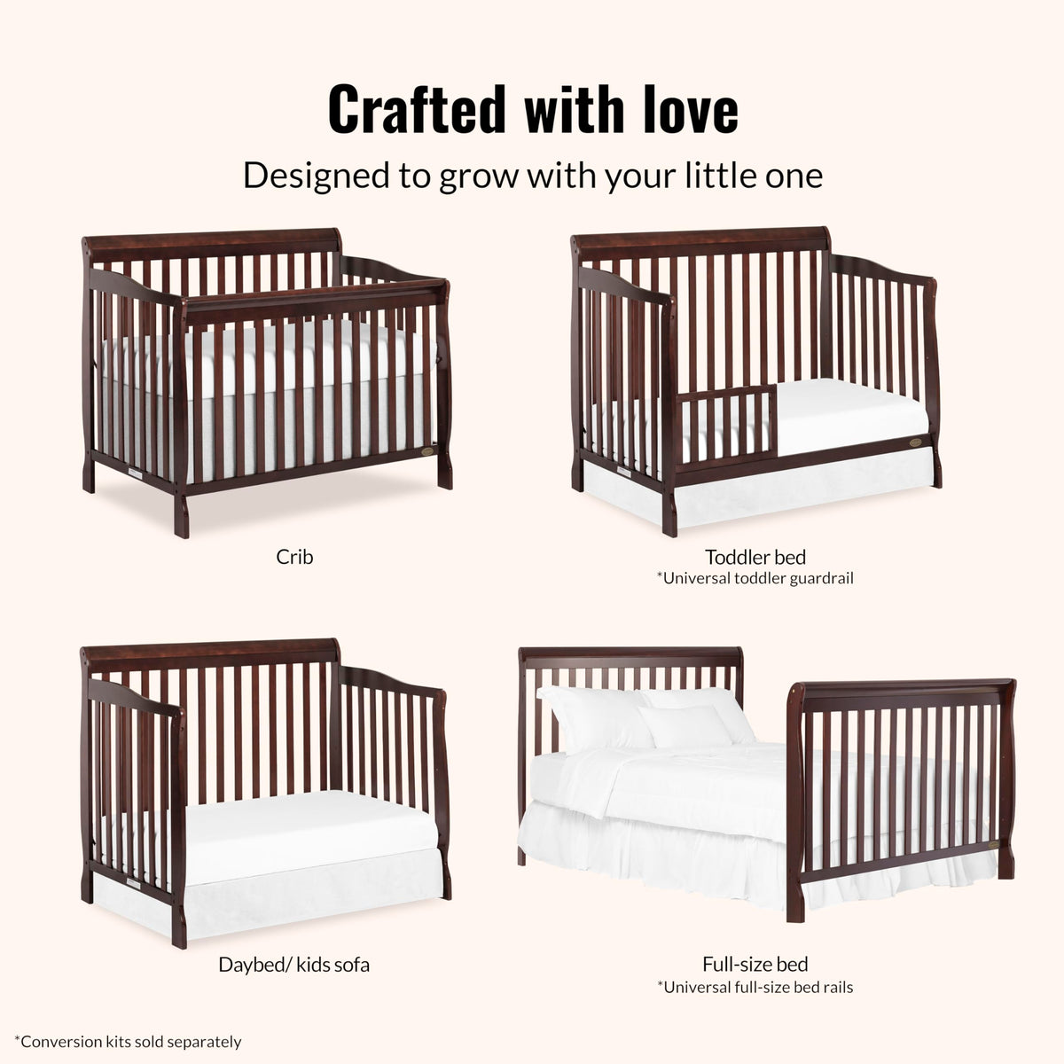 Dream On Me Ashton 4-in-1 Convertible Crib in Espresso, Greenguard Gold, JPMA Certified, Non-Toxic Finishes, Features 4 Mattress Height Settings, Made of Solid Pinewood