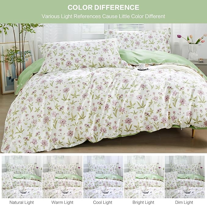 SAPHREAS Lavender Floral Duvet Cover Set Twin Size 2pcs Pink Purple Flower Green Branches Blossom Bedding Comforter Cover Set 100% Cotton 1 Duvet Cover 68"x90" 1 Pillow Sham, Comforter Not Included