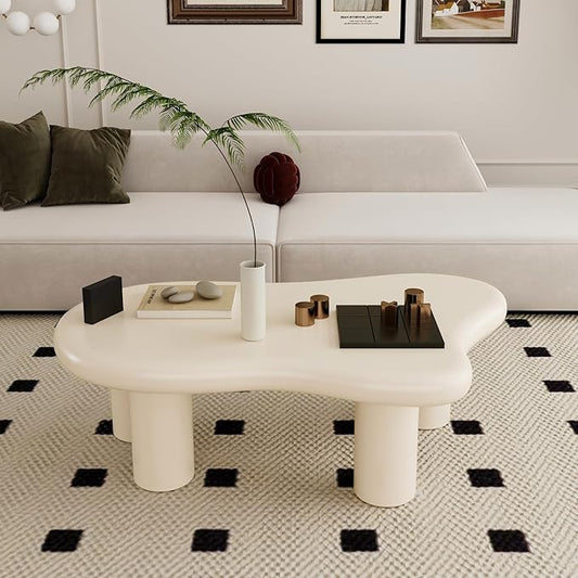 Modern 47 Inch Cloud Shaped Coffee Table for Living Room Beige