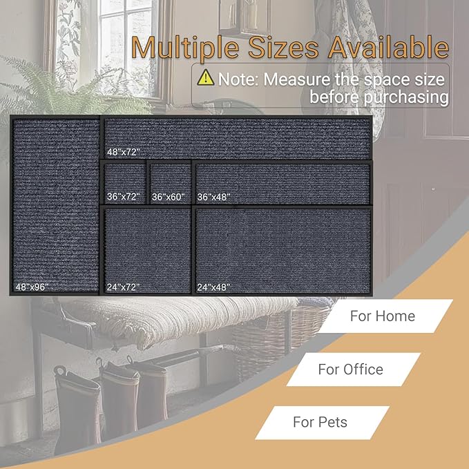 Outdoor Entry Rubber Rug, 4'x2' Commercial Heavy Duty Rubber Large Exterior Door Mat, Industrial Non-Slip Waterproof Welcome Floor Mats for Garage, Kitchen, Patio, Charcoal Grey 48" x 24"