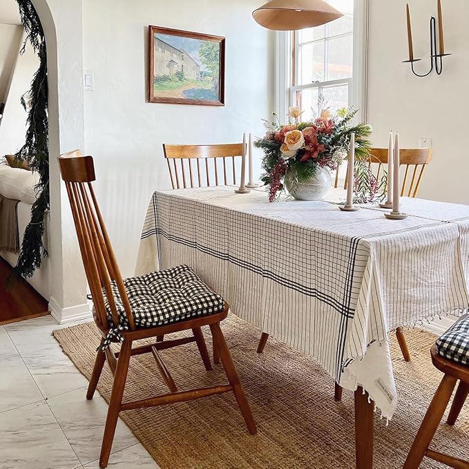Barnett Home Decor Farmhouse Check Black and White Dining Chair Pad with Ties - 16.5 x 18 Size Medium Chair Cushion - Latex Foam Fill - 100% Cotton, Made in USA - (Black White)