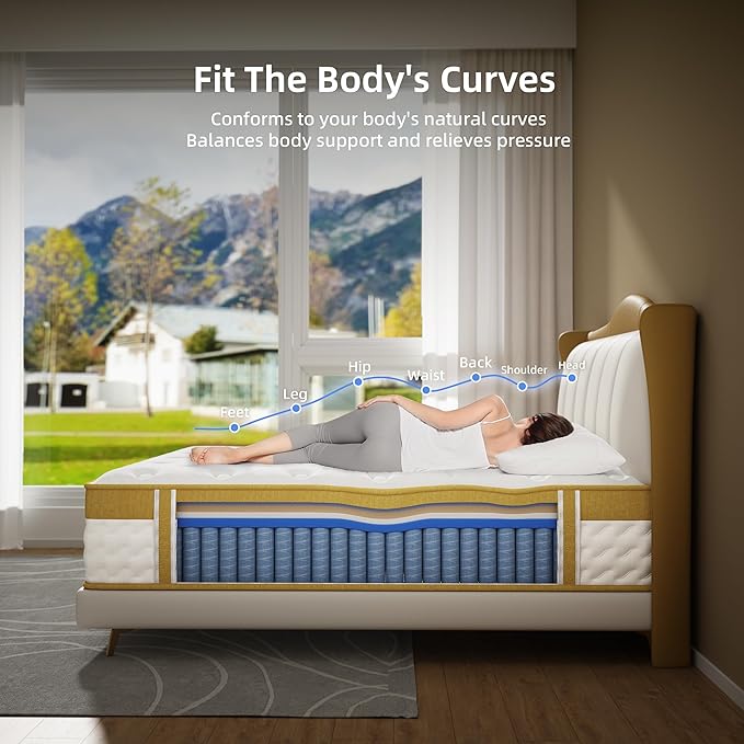 Cooling Gel Queen Size Mattress 10 Inch Hybrid Queen Mattress in a Box with Pocketed Springs Memory Foam for Back Pain & Pressure Relief with CertiPUR-US Certified Foam