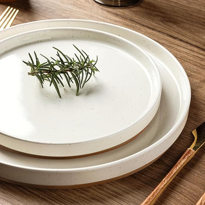 AmorArc Ceramic Dinnerware Set for 4 | Speckled Stoneware Plates and Bowls with unglazed terracotta | Scratch Resistant, Dishwasher & Microwave Safe Dishes Sets- 12-Pcs Beige