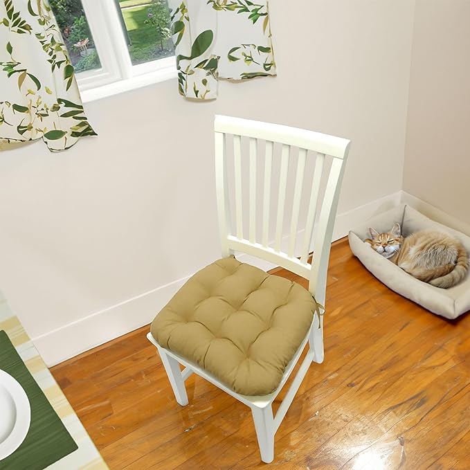 Barnett Home Decor Cotton Duck Tan Dining Chair Pad with Ties - Size Medium Size 18 Chair Pad/Jumbo - Latex Foam Fill 100% Cotton, Made in USA (Pale Bronze)