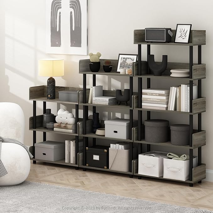 Furinno Turn-N-Tube 3-Tier Freestanding Multipurposes Display Rack, Bookshelf, French Oak/Black