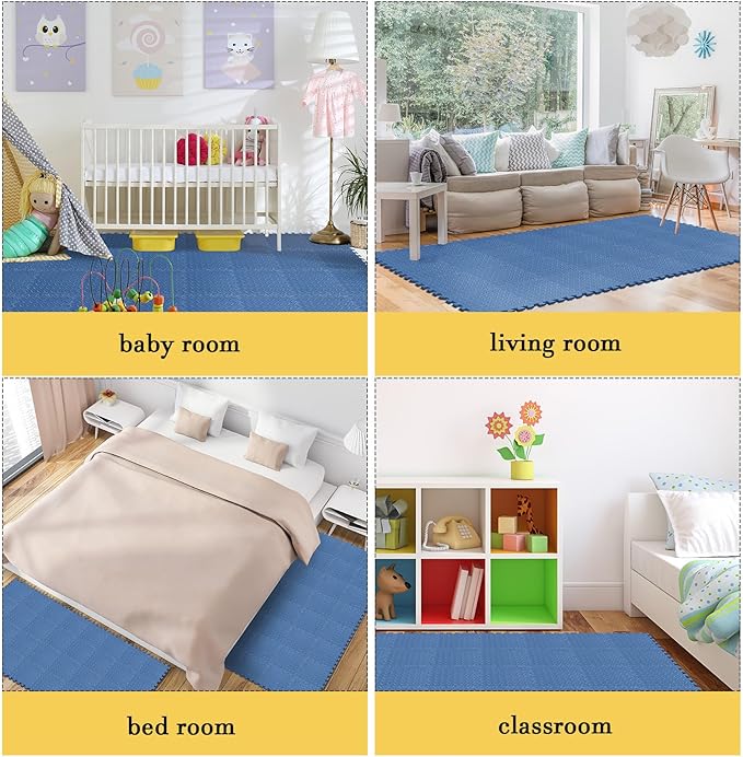 Shihanee 16 Pcs Foam Floor Baby Tiles 11.81 x 11.81 inches Foam Floor Mats Play Mats Bulk with Borders Interlocking for Kids Baby Playroom Nursery Gym（Navy Blue）