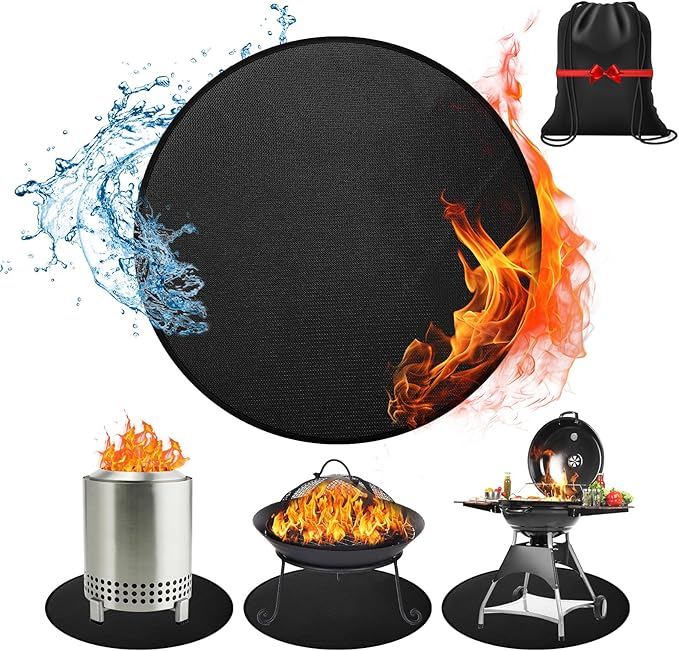 20'' Fire Pit Mat for Solo Stove Bonfire, Round Grill Mats for Outdoor Grill Fireproof Waterproof BBQ Grill Mat for Solo Stove Accessories, Grill Matt for Outdoor Grill Deck Protector