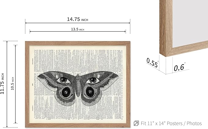 Poster Master Dictionary Art Poster - Butterfly Print - Eyes on Wings Art - Insect Art - Gift for Men, Women & Animal Lover - Gothic Decor for Living Room, Bedroom or Dorm, 11x14 Beige Framed