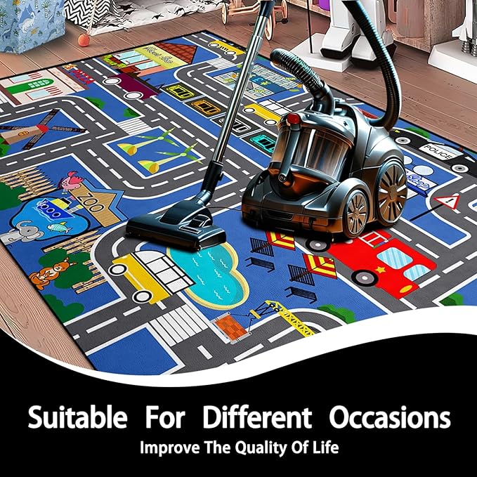 Car Rugs for Kids Toy - Car Track Carpet for Boys Road Rug for Bedroom Road Map Carpet for Kids Toy Play Mat Farm, 4. 5x6 Feet