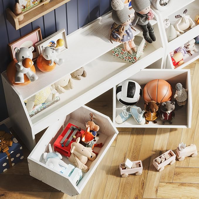 Toy Storage Organizer for Kids, Toy Storage Cabinet with Drawers, Boys and Girls Toy Shelf with Wheels, Toy Organizer Kids Bookshelf with Storage for Nursery, Playroom, Bedroom (White)