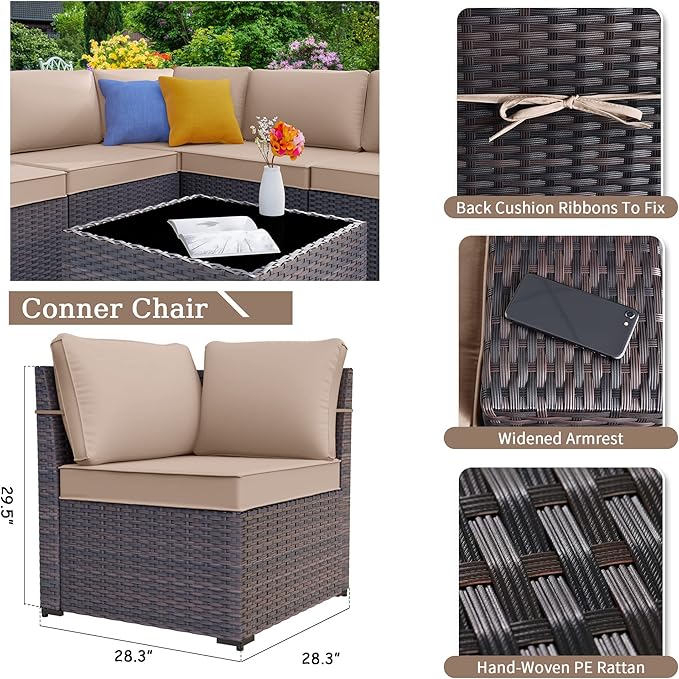 Kurapika 13 Pieces Patio Furniture Set, Rattan Wicker Outdoor Conversation Sets w/43in Propane Fire Pit Table(Sand)