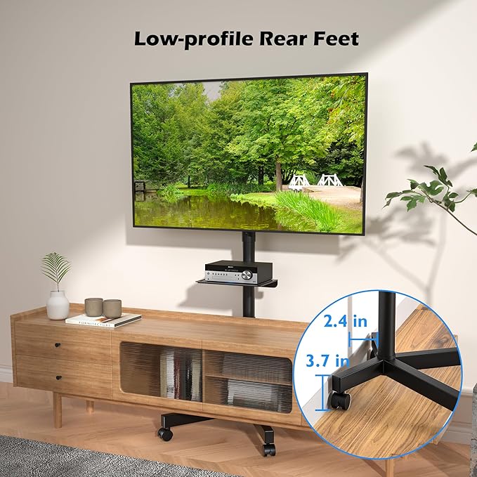 BONTEC Mobile TV Stand with Tilt Function, Rolling TV Stand for 23-60" LED, LCD, OLED TVs, Holds up to 88lbs, Max VESA 400x400mm, Adjustable Media Shelf, TV Cart for Living Room, Bedroom, Office
