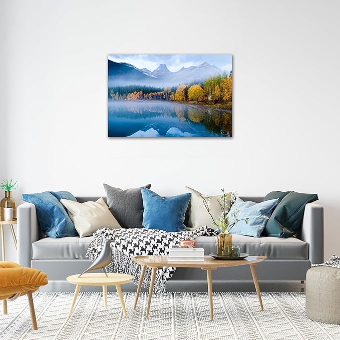 SKASNFAI Lake Canvas Wall Art National Park Forest Mountains Painting Artwork Nature Prints Poster Framed for Living Room Bedroom (20x30 inch)