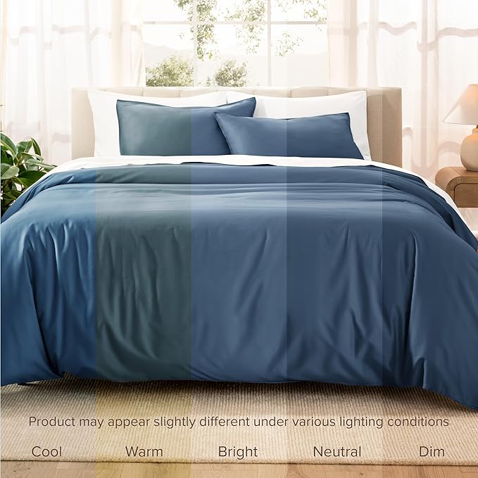 Bare Home 100% Organic Cotton Sateen Duvet Cover Set - 400 Thread Count - Smooth Sateen Weave - Warm & Luxurious - Duvet Cover (King/Cal King, Bering Sea)