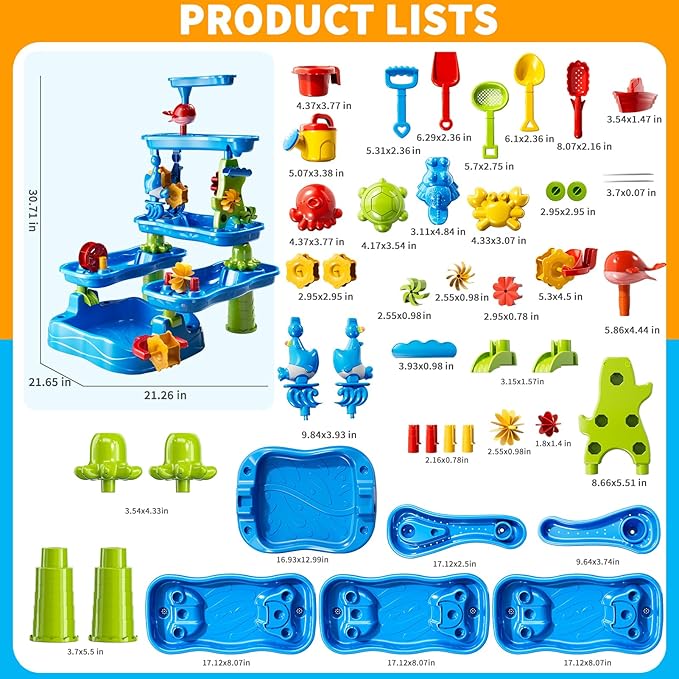 Five-Tiered Outdoor Water Table for Kids 3 4 5 6 7 8 Year Old - Sensory Activity Water Table Playset, Summer Sand Beach Toys, Outside Toys for Toddlers 3-5, Birthday Gifts for Boys & Girls 3+